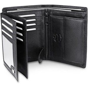 Mens Nappa Black Leather Wallet, 15 card slots with RFID Protection 100% Leather